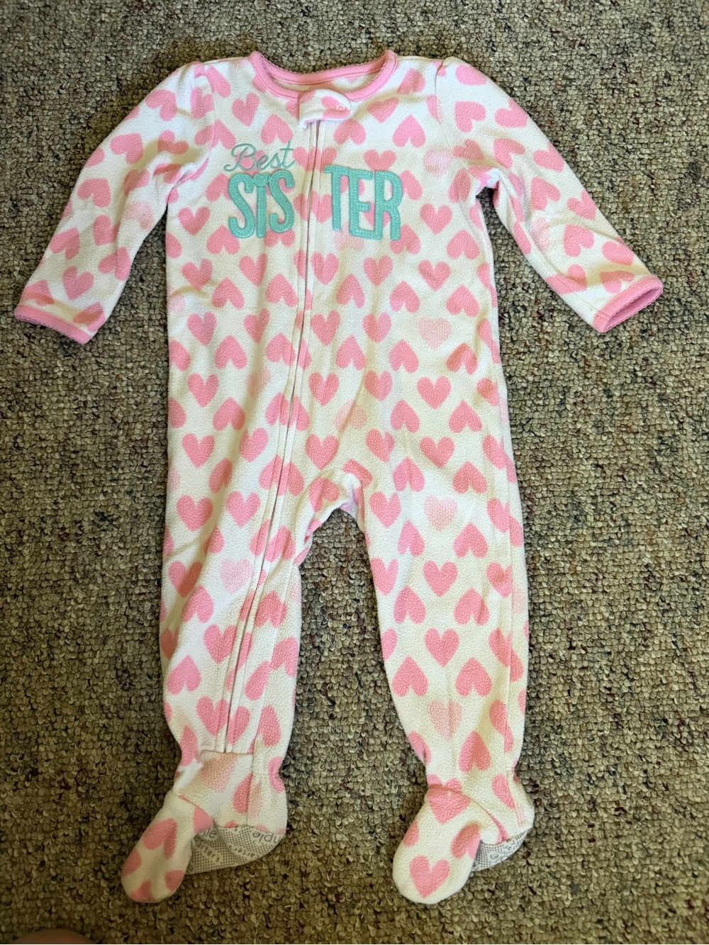 Simple Pink and Mint Heart-Print Kids One-Piece Footie